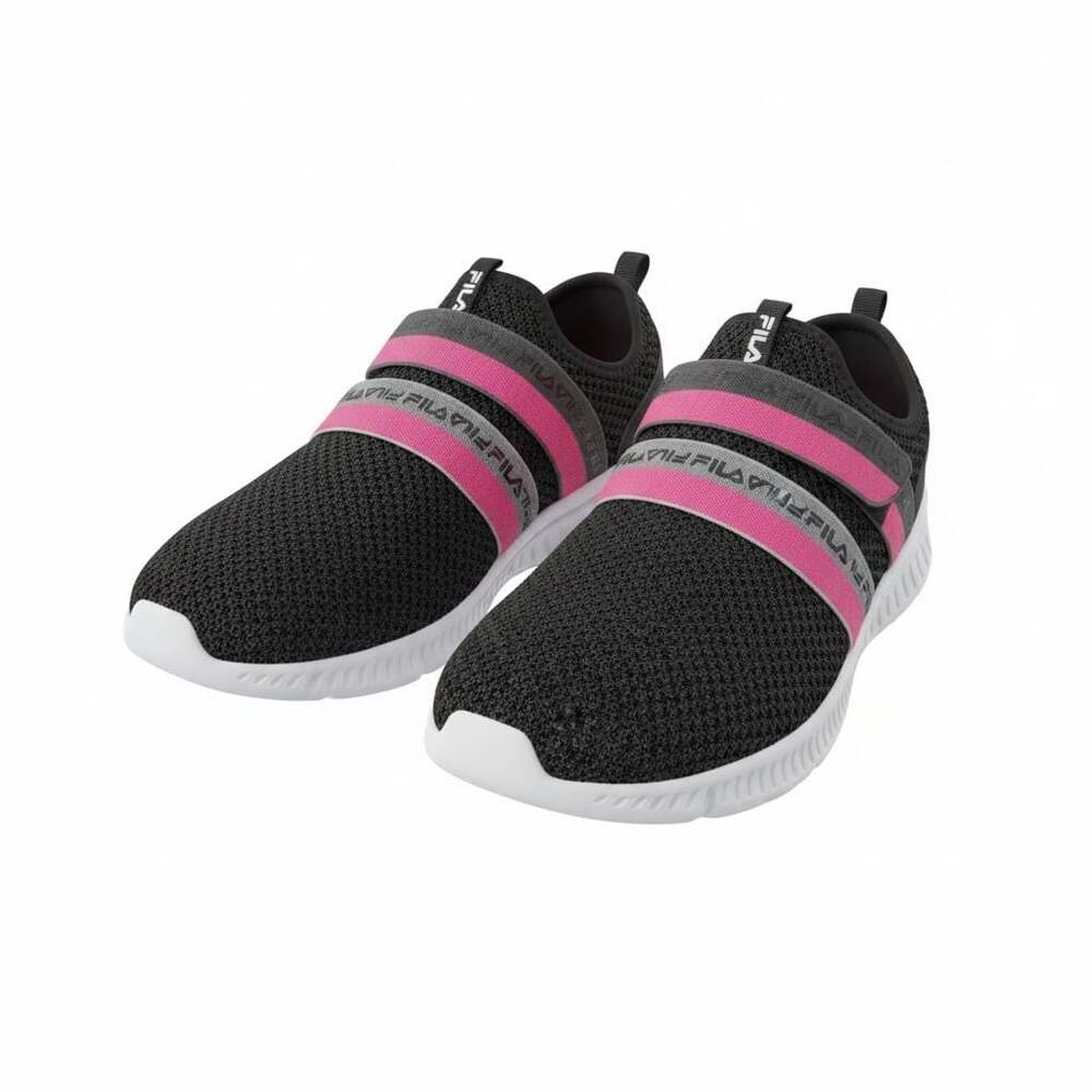 Fila Slip On Sneakers Girls Size 13 Black Pink Grey Knit Athletic Shoes Good